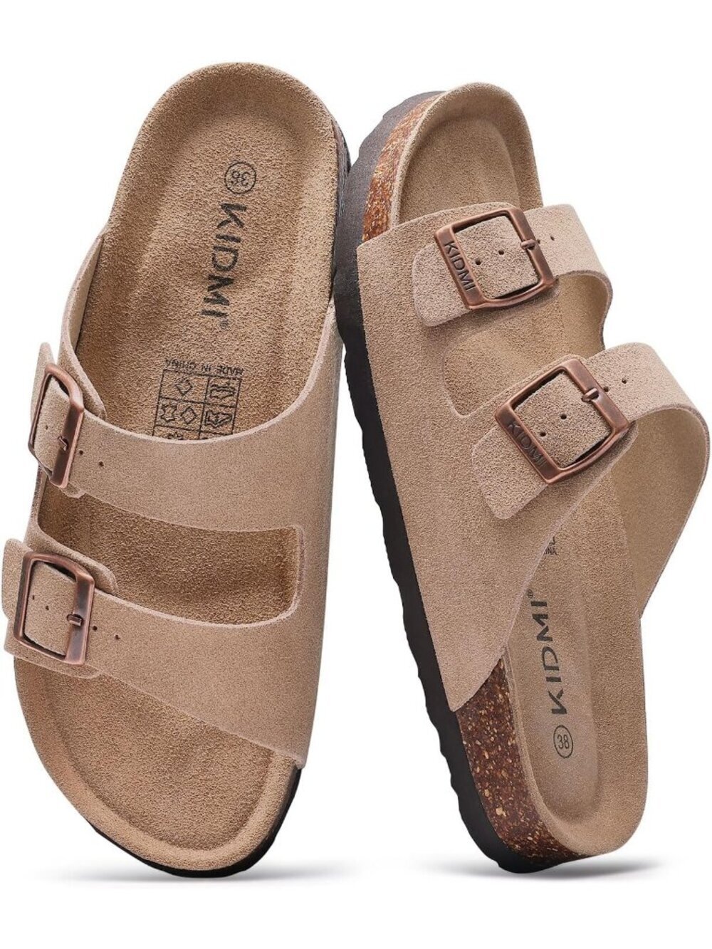 Kidmi Unisex Apricot Suede Arch Support Cork Footbed Slide Summer Sandal